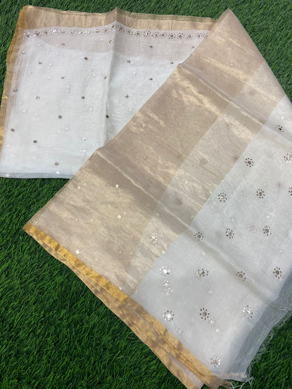 Beautiful Soft Chanderi Silk Dupatta with all over heavy Muqaish work - Dyeable