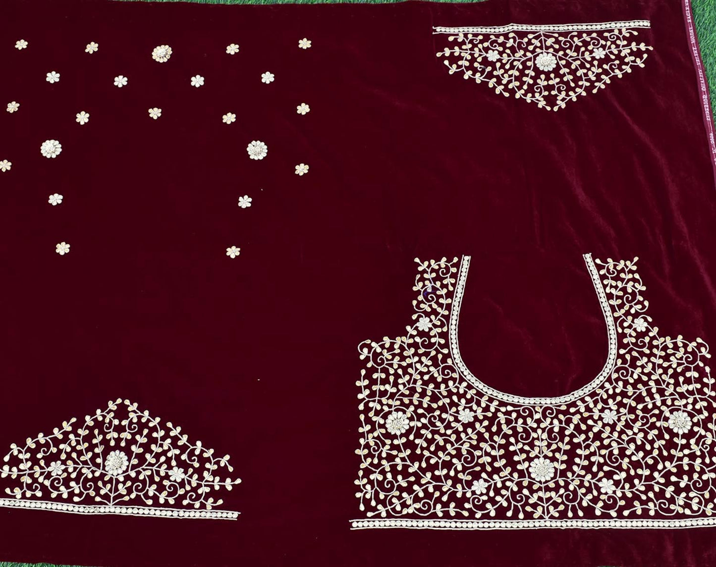 Velvet Fabric with Hand Gota pattiwork , Pearl, Zardozi Embroidery