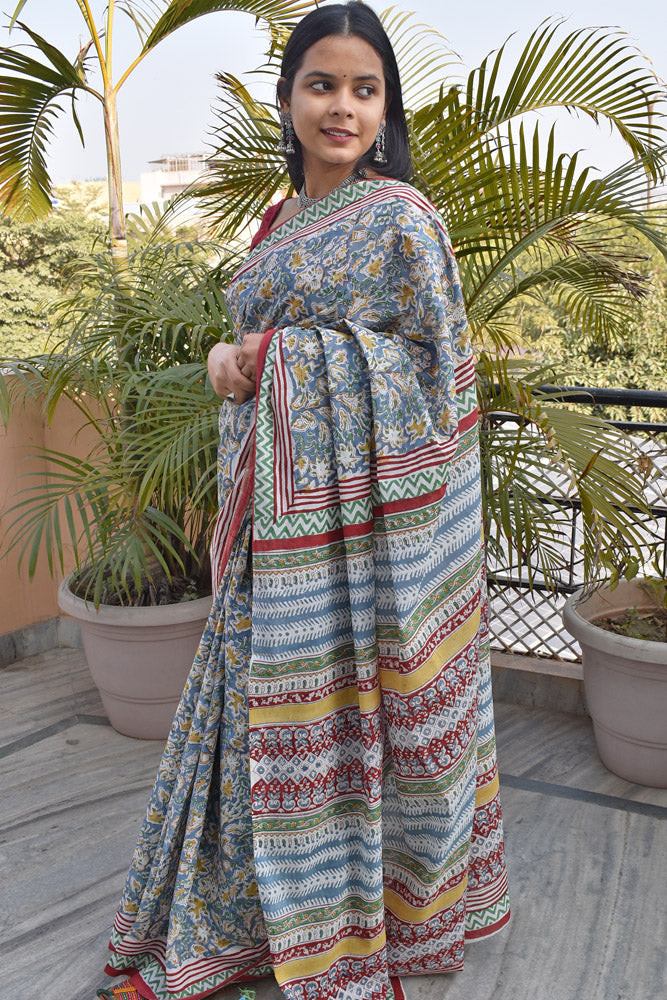 Beautiful Sanganer Hand Block Print Soft Cotton Saree