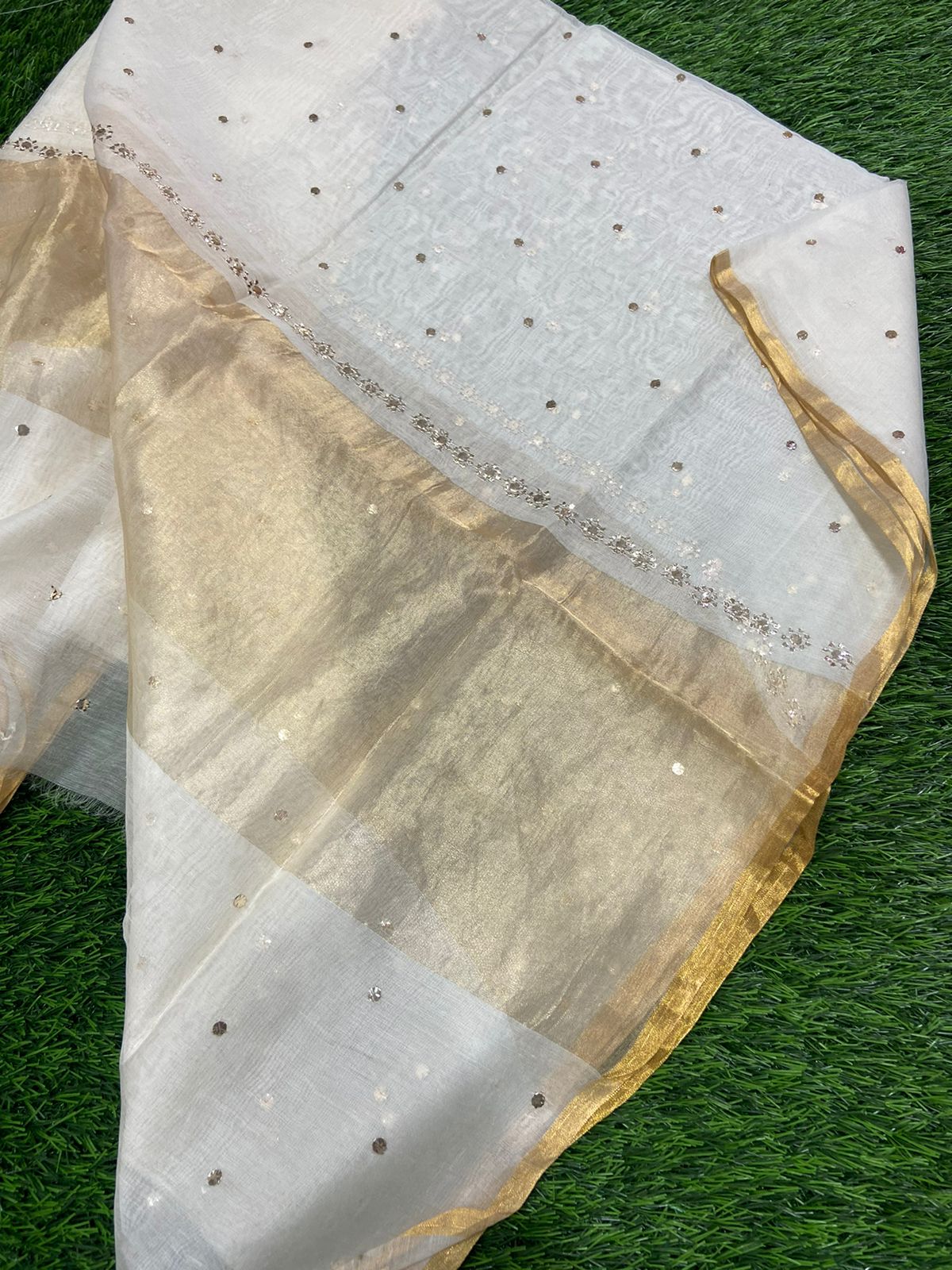 Beautiful Soft Chanderi Silk Dupatta with all over heavy Muqaish work - Dyeable