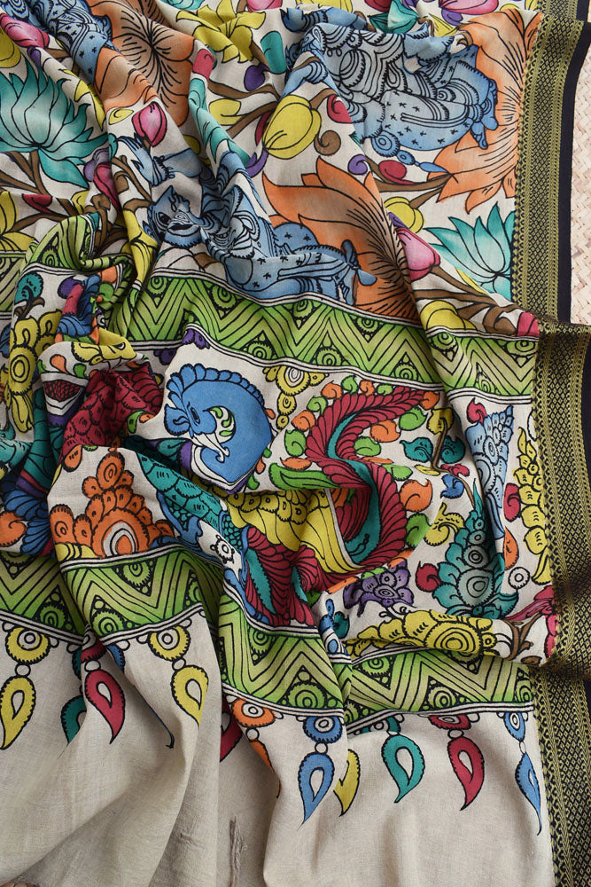 Beautiful Mangalgiri Cotton Pen Kalamkari Dupatta