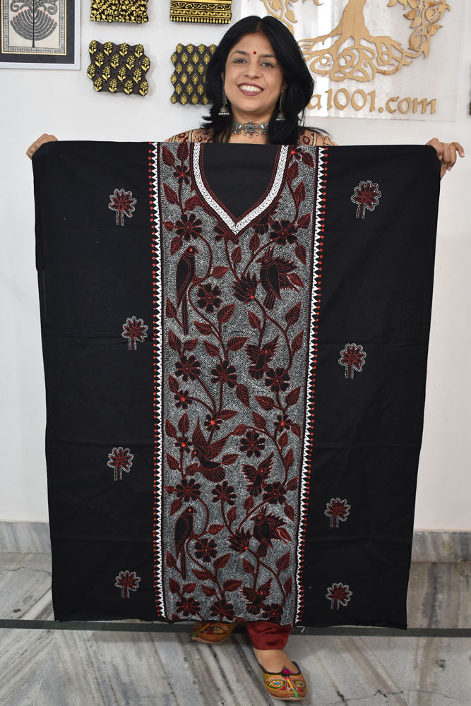 Hand Embroidered Kantha work cotton fabric - (Length 2.8 mtrs )