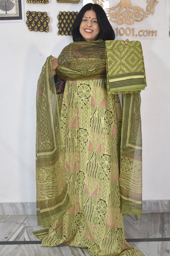 Vanaspati Bagru Ajrakh Cotton Kurta & Kota Dupatta with Cotton Bottom - 3 pc set
