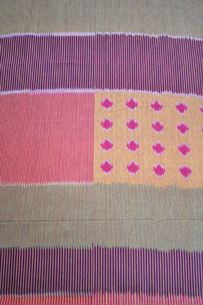 Multicolor Ikat Cotton Handloom 2.5mts Fabric with Uzbekistan Pattern Design