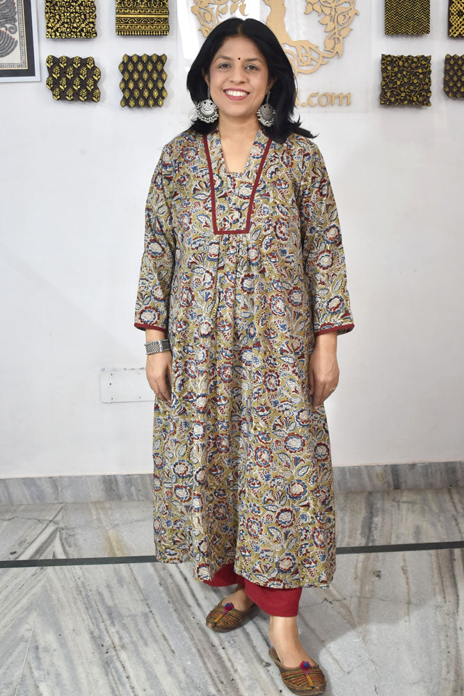 Designer Block Printed Kalamkari cotton Kurta / Dress