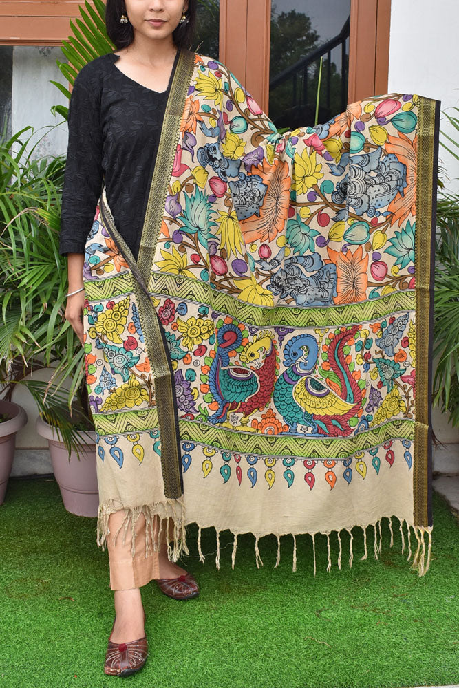 Beautiful Mangalgiri Cotton Pen Kalamkari Dupatta