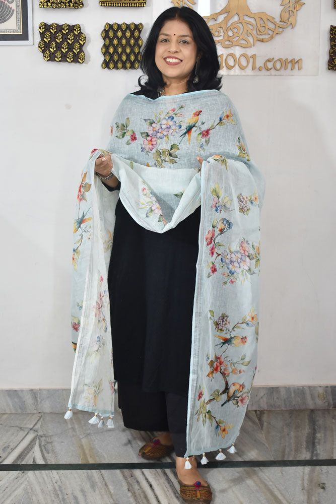 Elegant Digital Print Pure Linen dupatta