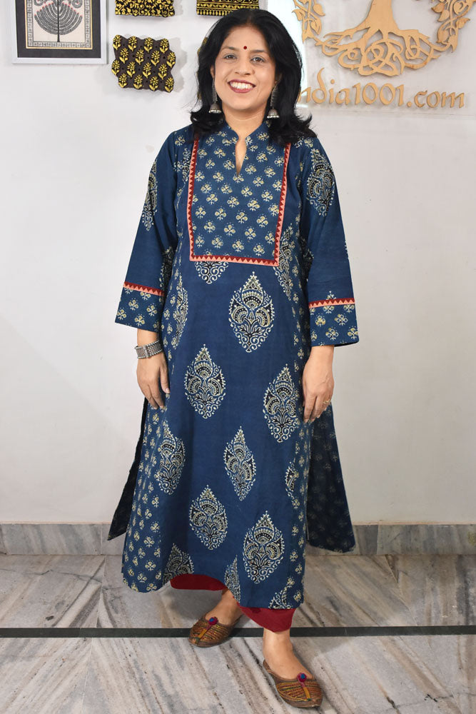 Designer Hand Block Printed Ajrakh cotton Kurta / Dress - Size 38 to 46 ( all sizes)
