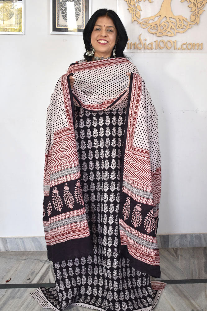 Bagh Hand Block Printed unstitched 3 pc Cotton suit fabric from MP