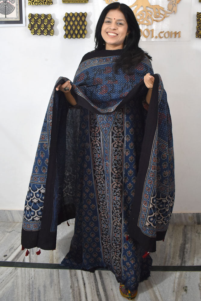 Premium Handwoven Kala Cotton Bhujodi suits with Ajrakh Hand Block Print - 2 pc set