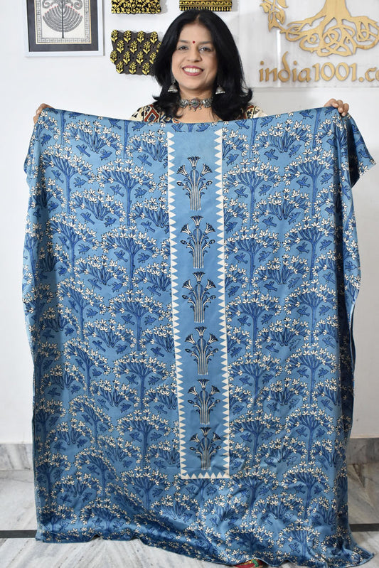 Designer Modal Silk Ajrakh Hand Block Print  Kurta Fabric - 2.5 mtrs cut