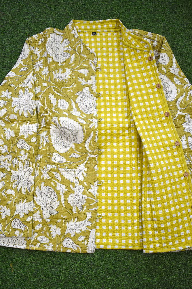 Block Print Quilted Reversible cotton jacket - Size 36-46