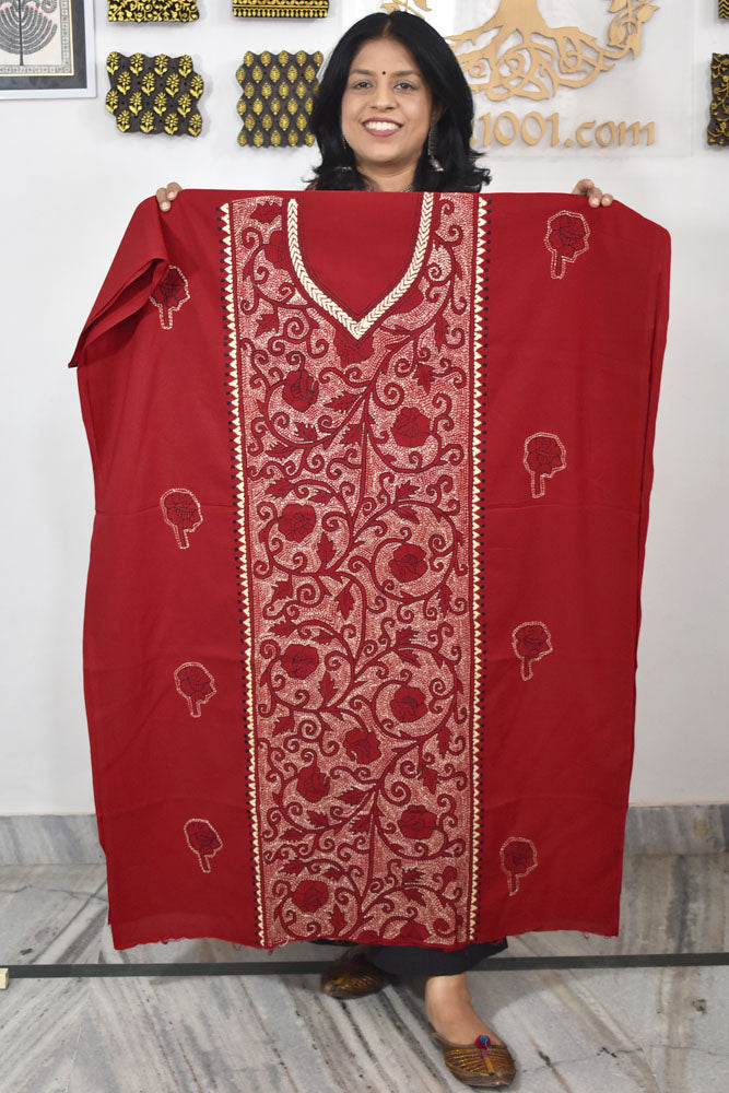 Hand Embroidered Kantha work cotton fabric - (Length 2.8 mtrs )