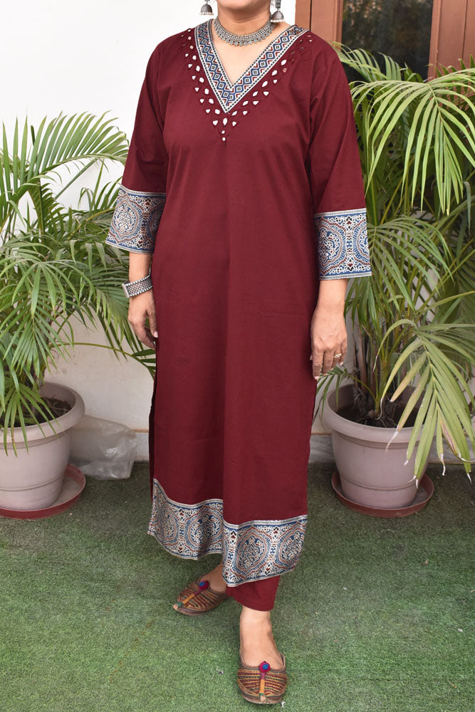 Beautiful Cotton Kurta with Ajrakh patch Kutch mirror work size - 40-46