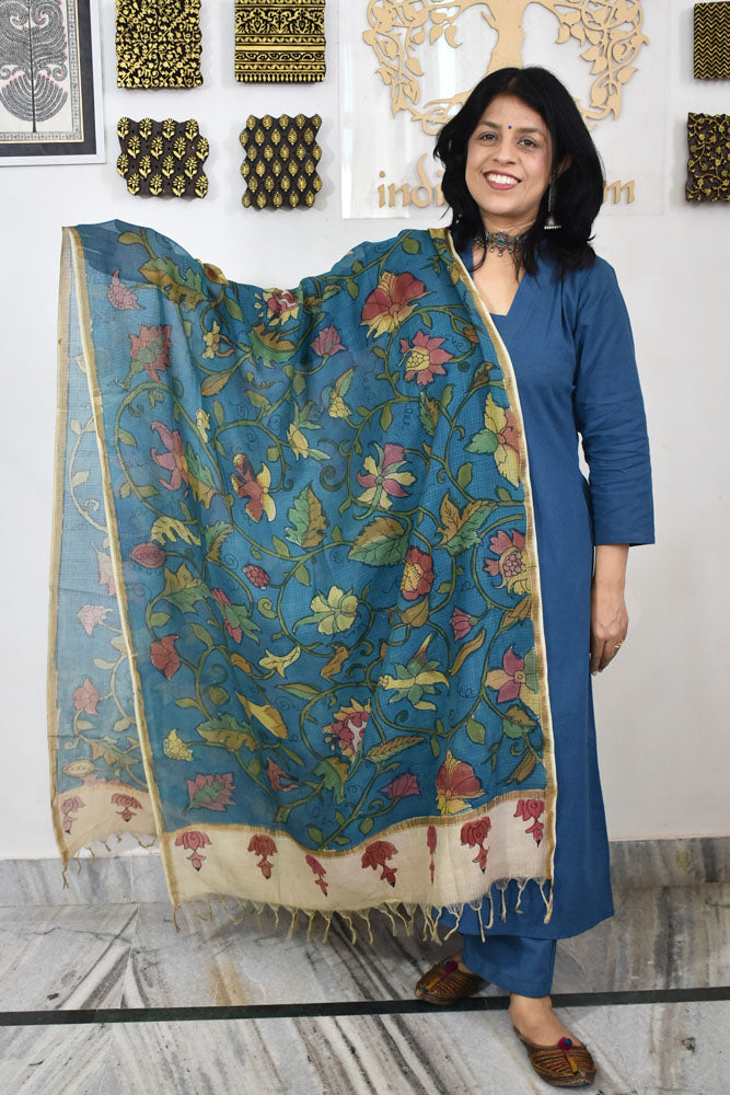 Beautiful Kota Cotton Hand Painted Kalamkari Dupatta