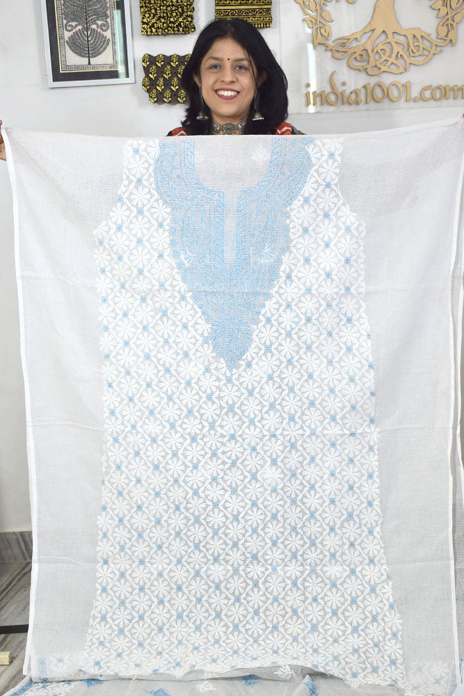 Designer Hand Embroidered Chikankari Tepchi work Kota Doria fabric No. 9