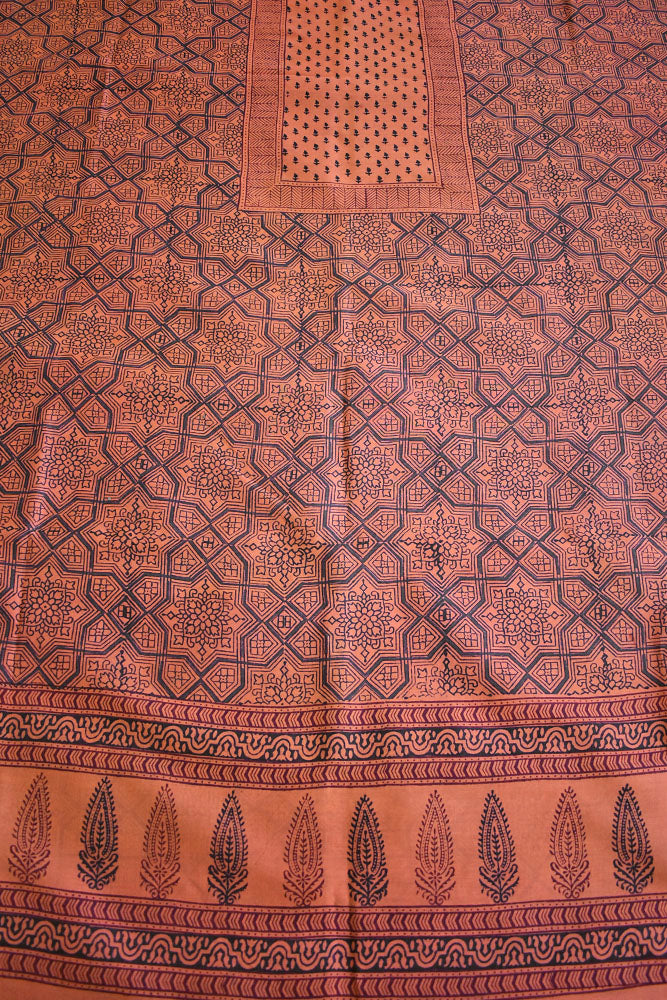 Handwoven Maheshwari kurta fabric with Bagh Hand block print