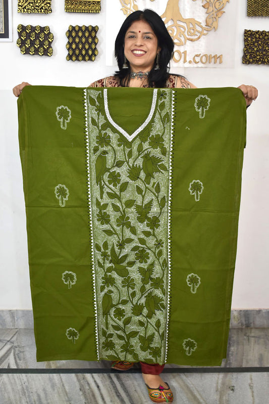 Hand Embroidered Kantha work cotton fabric - (Length 2.8 mtrs )