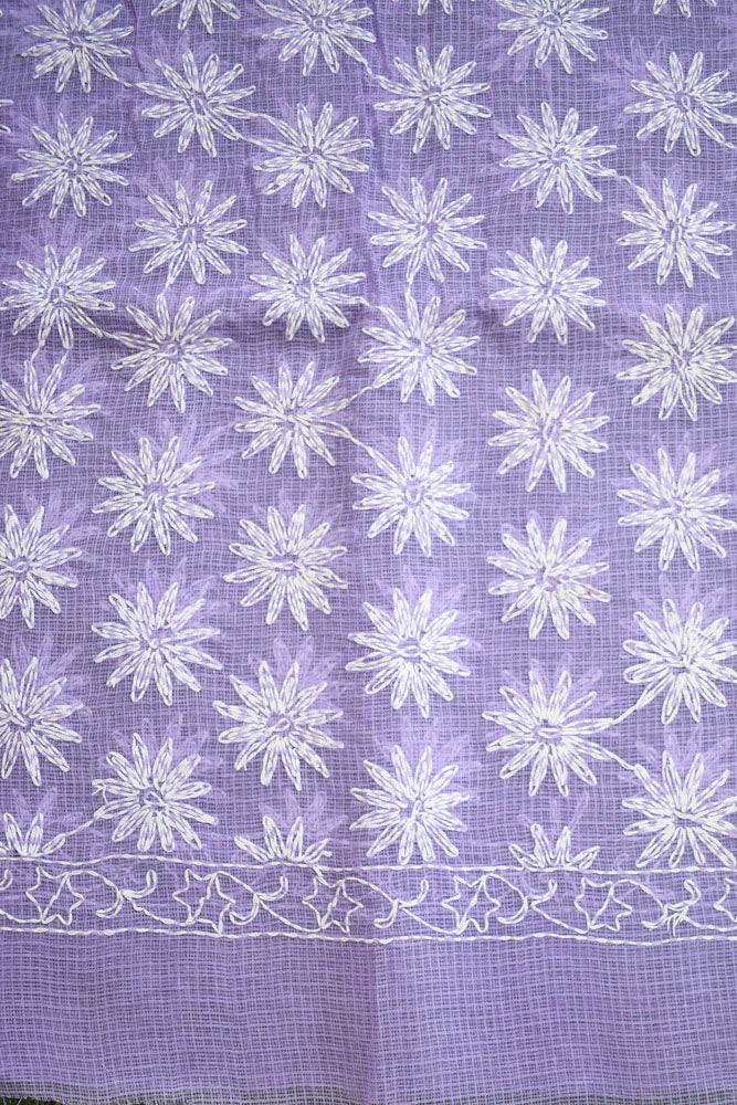 Hand Embroidered Chikankari Tepchi work Kota Doria fabric - (2.8 mtrs )