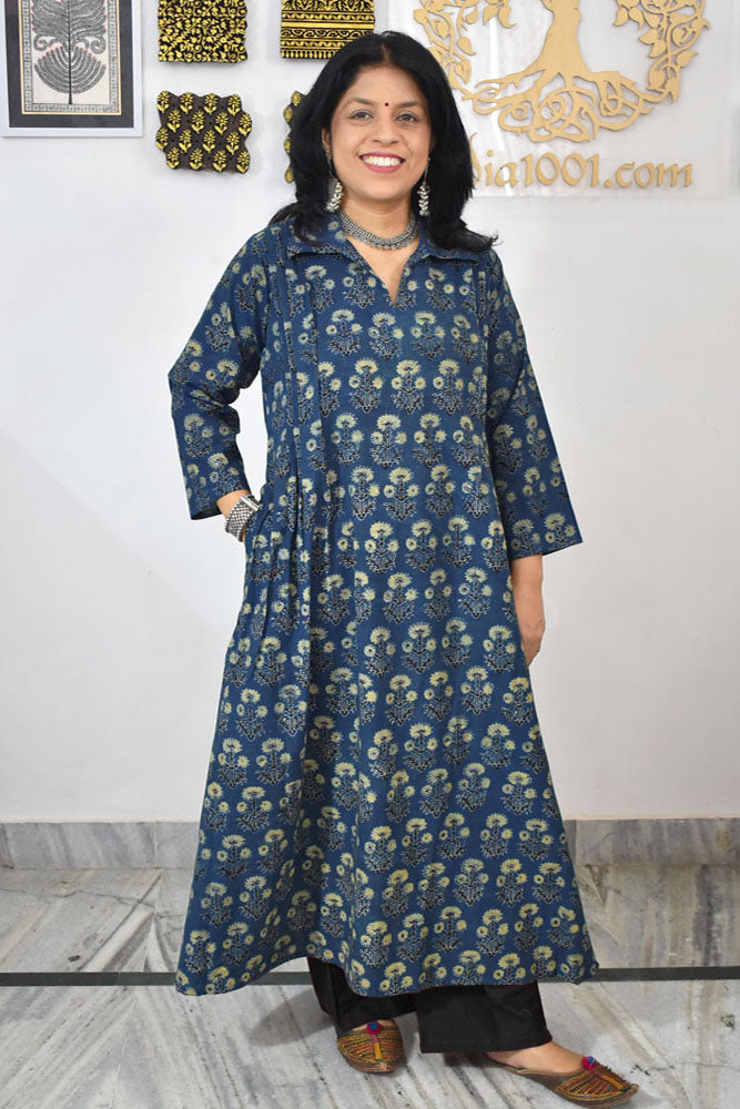 Designer Hand Block Printed Ajrakh cotton Kurta / Dress - Size 38 to 46 ( all sizes)