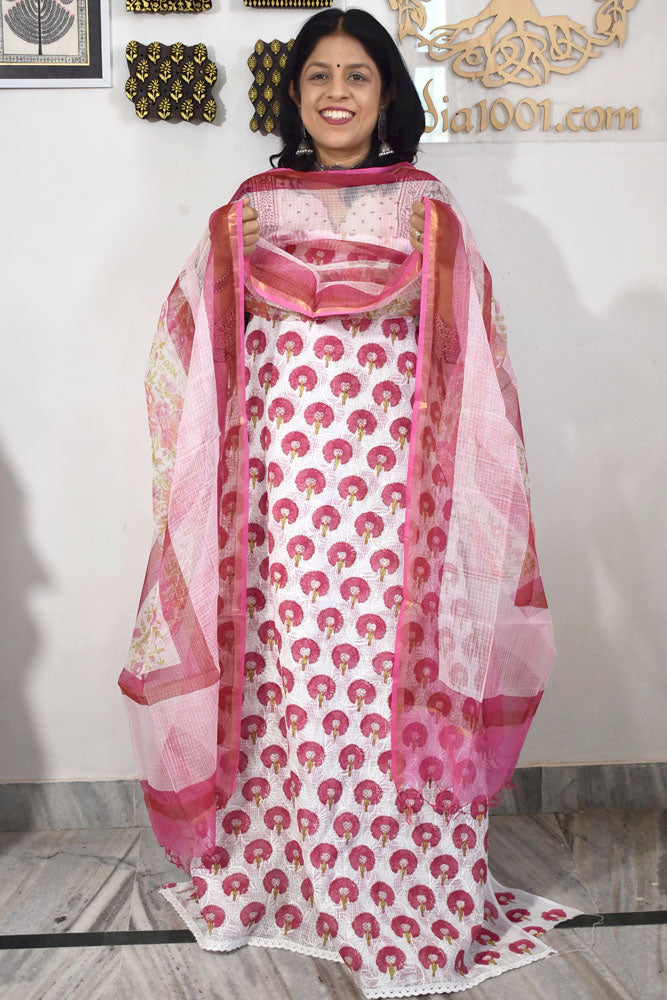 Elegant Kota cotton suit with tepchi work & Hand block print