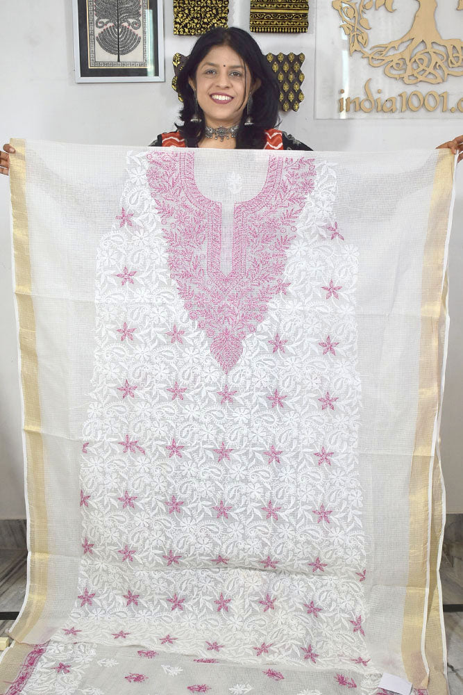 Designer Hand Embroidered Chikankari Tepchi work Kota Doria fabric No. 10