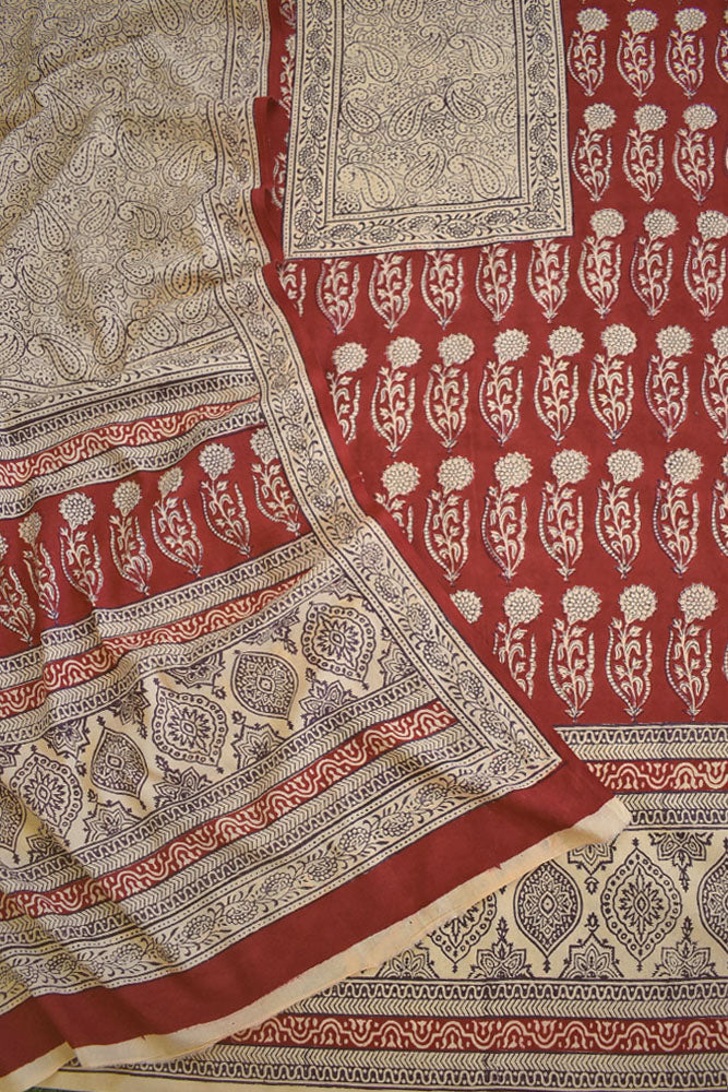 Bagh Hand Block Printed unstitched 3 pc Cotton suit fabric with Placement block print from MP