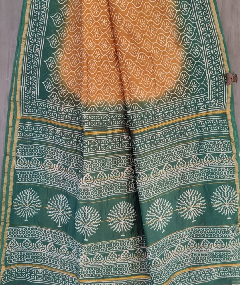 Beautiful Hand Block Printed Chanderi Silk Cotton Saree