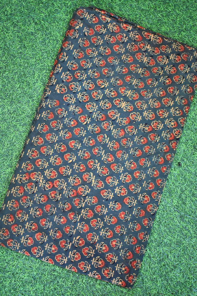 Ajrakh Hand Block Printed Cotton Fabric - 2.5 & 3 mtr option
