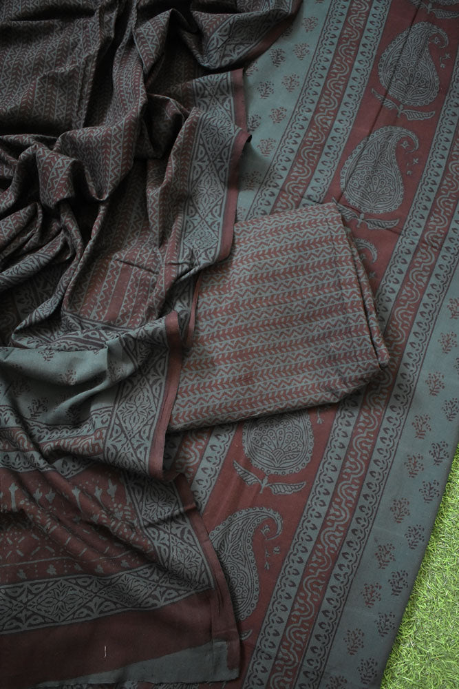 Bagh Hand Block Printed unstitched 3 pc Cotton suit fabric with Hand block print from MP