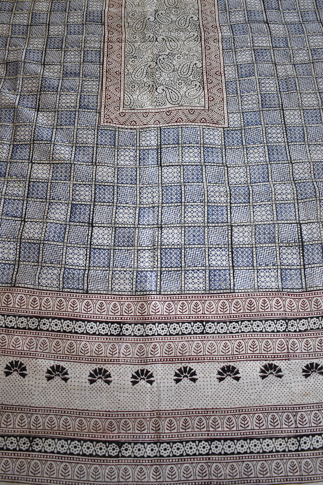 Handwoven Maheshwari kurta fabric with Bagh Hand block print