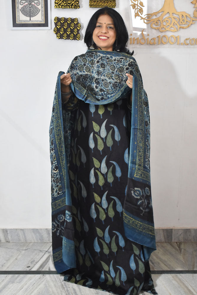 Beautiful Vanaspati Ajrakh Hand Block Printed Modal Silk set