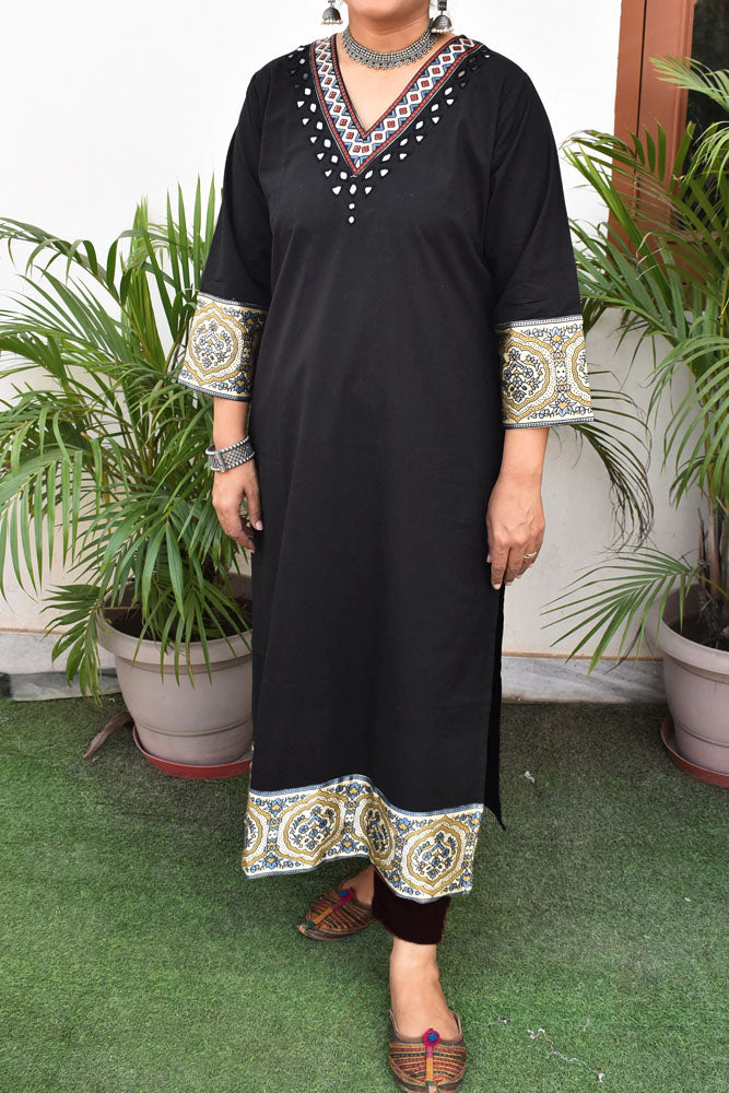 Beautiful Cotton Kurta with Ajrakh patch Kutch mirror work size - 40-46