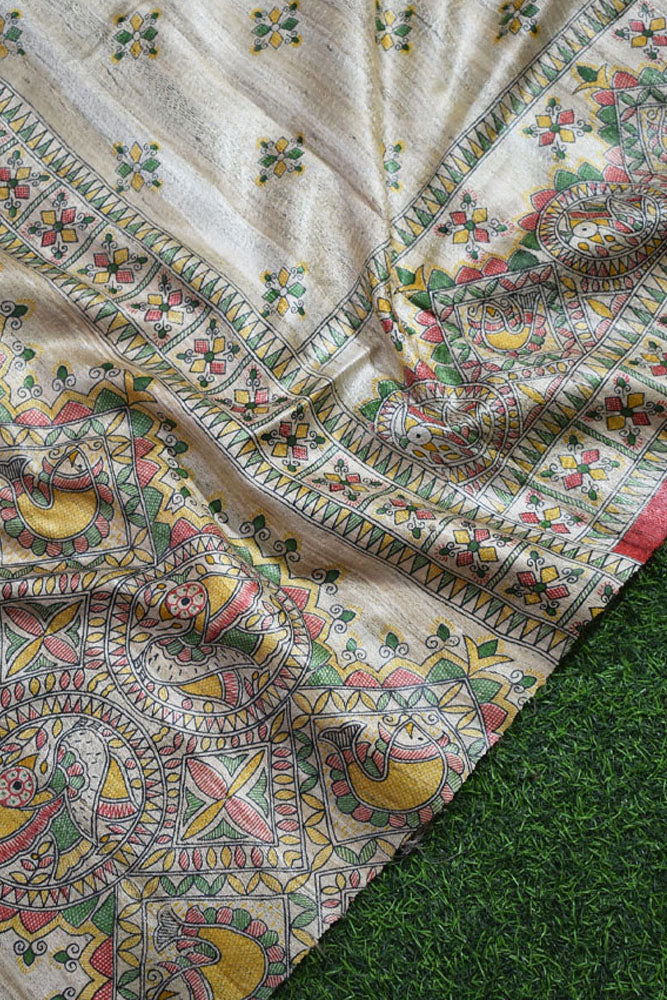 Geecha Silk Dupatta with printed Madhubani patterns