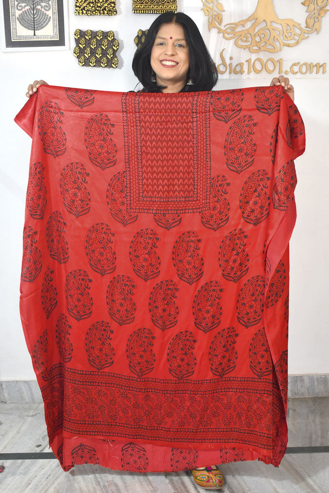 Designer Modal Silk Bagh Hand Block Print Kurta Fabric - 2.5 mtrs cut