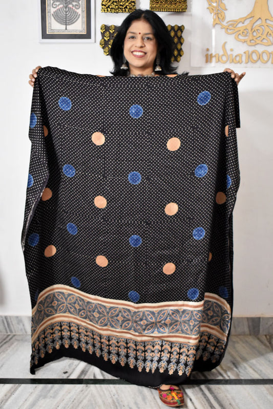 Designer Modal Silk Ajrakh Hand Block Print  Kurta Fabric - 2.5 mtrs cut