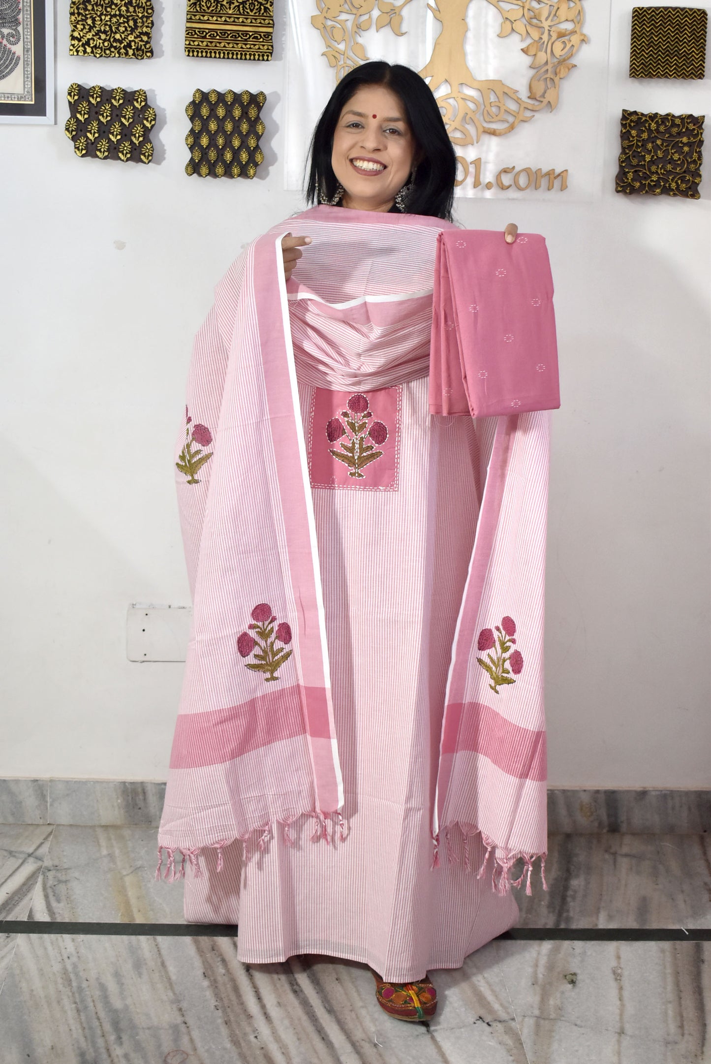 Elegant Hand Block print cotton suit with Cotton dupatta