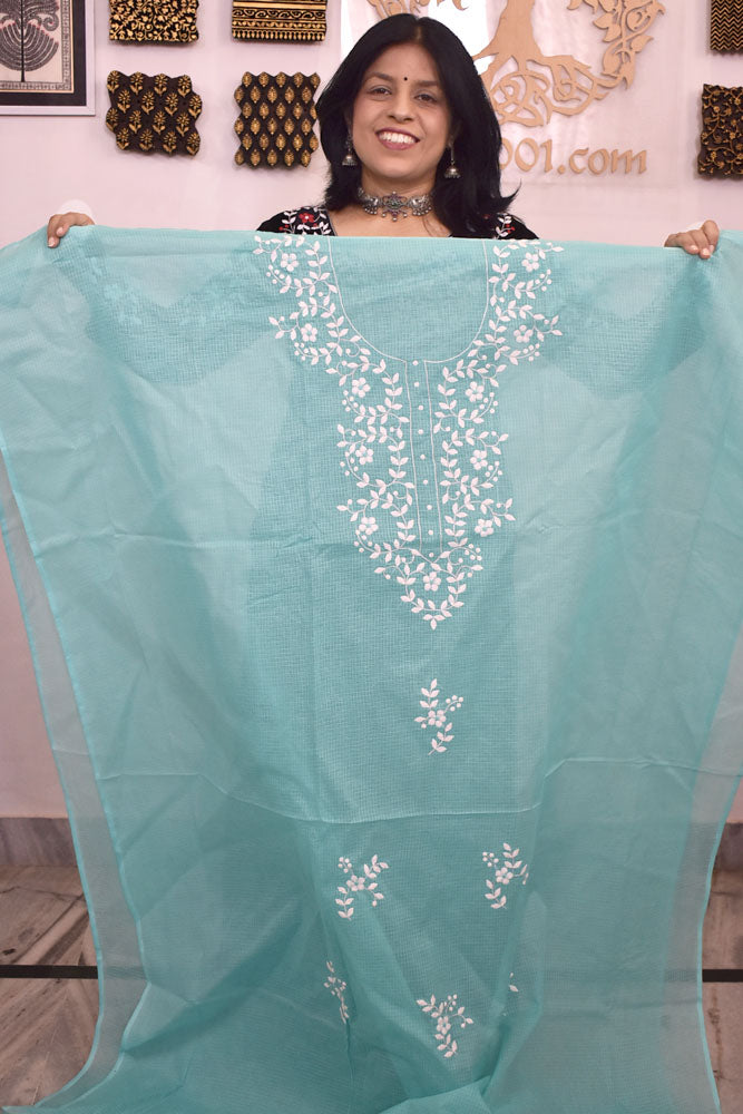 Elegant Cotton Kurta Fabric with Hand Phool patti Applique work