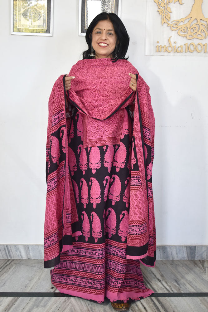 Bagh Hand Block Printed unstitched 3 pc Cotton suit fabric with Placement block print from MP