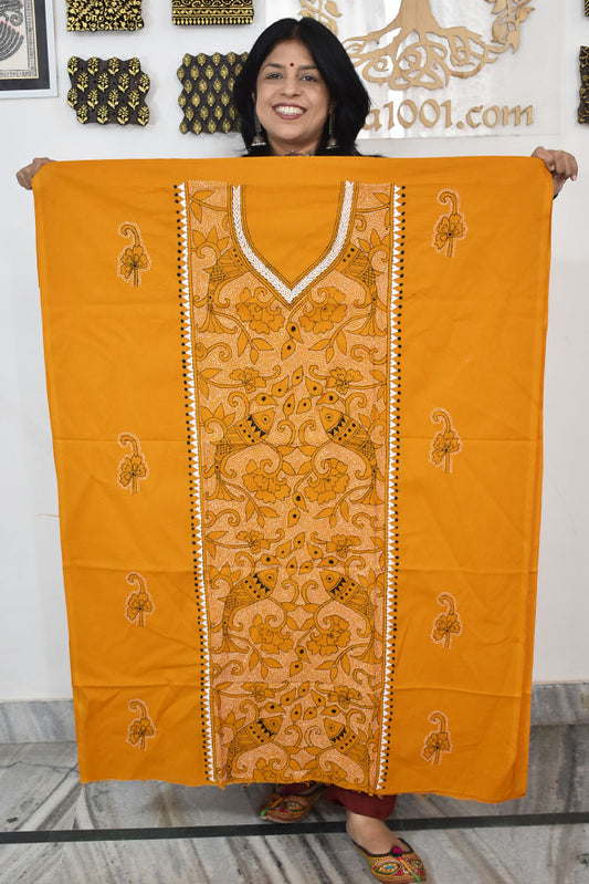 Hand Embroidered Kantha work cotton fabric - (Length 2.8 mtrs )