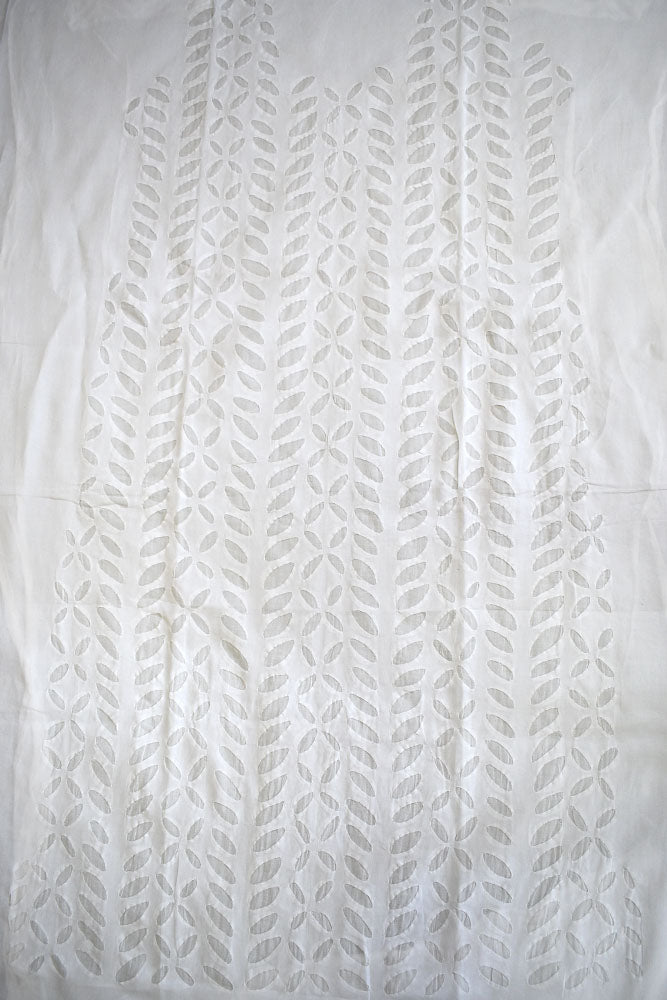 Hand Applique Work Cotton kurta fabric - Milky white