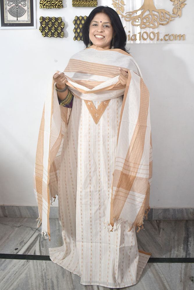 Elegant woven cotton suit with Cotton dupatta