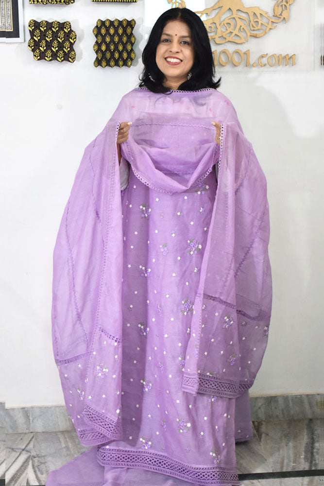Gorgeous Mul Chanderi Kurta fabric & Dupatta set with embroidery