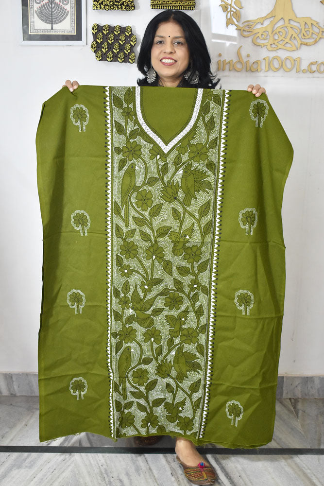 Hand Embroidered Kantha work cotton fabric - (Length 2.8 mtrs )