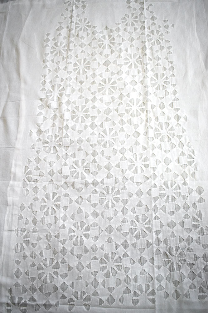 Hand Applique Work Cotton kurta fabric - Milky white