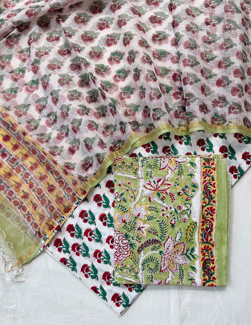 Beautiful Hand Block Printed Cotton Kurta & Kota Dupatta with Cotton Bottom - 3 pc set