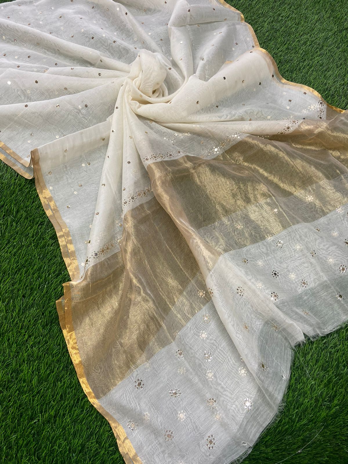Beautiful Soft Chanderi Silk Dupatta with all over heavy Muqaish work - Dyeable