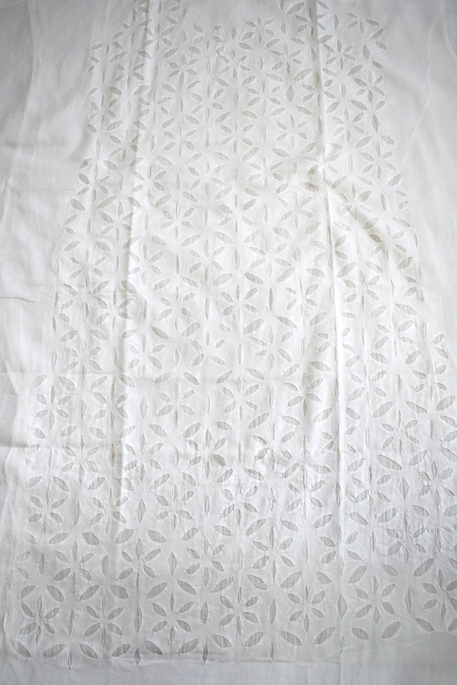 Hand Applique Work Cotton kurta fabric - Milky white