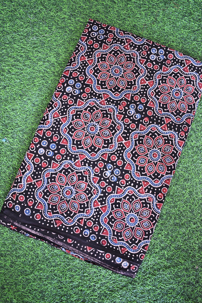 Ajrakh Hand Block Printed Cotton Fabric - 2.5 & 3 mtr option