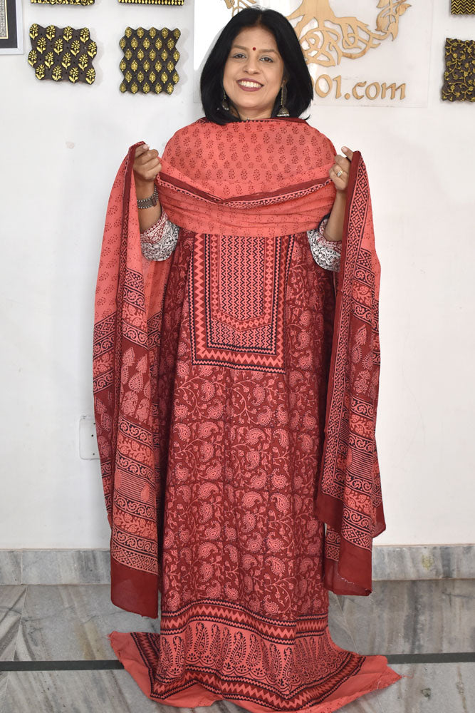 Bagh Hand Block Printed unstitched 3 pc Cotton suit fabric with Placement block print from MP